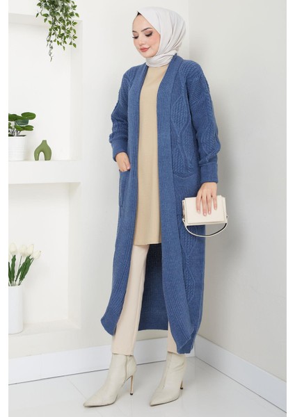 Şal Yaka Cepli Triko Hırka Indigo HM2534 modelleri