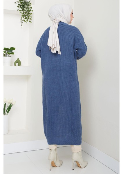 Şal Yaka Cepli Triko Hırka Indigo HM2534 fırsatları