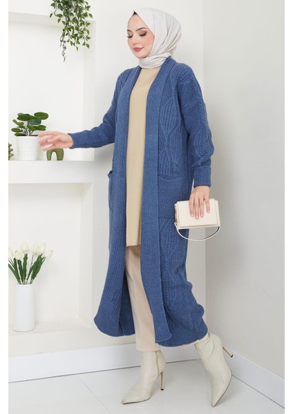 Şal Yaka Cepli Triko Hırka Indigo HM2534 indirimleri