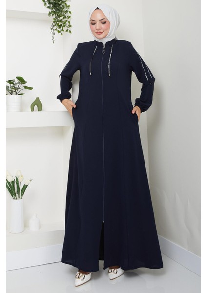 Şeritli Spor Ferace Lacivert HM2483 modelleri