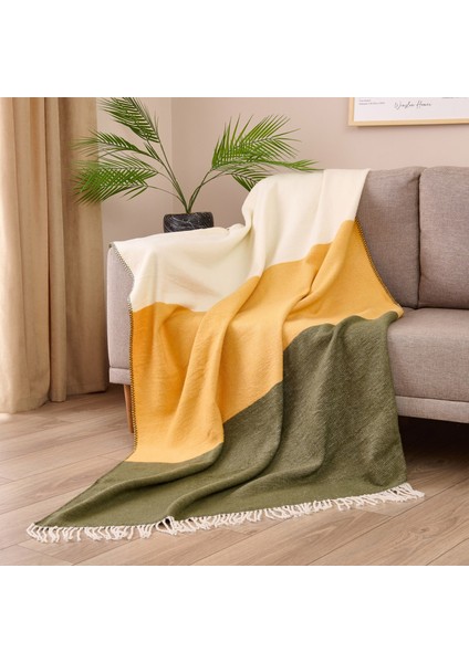 Soft Carta Jakarlı Skoç Tv Battaniyesi - Yeşil / Hardal - 130X170 cm