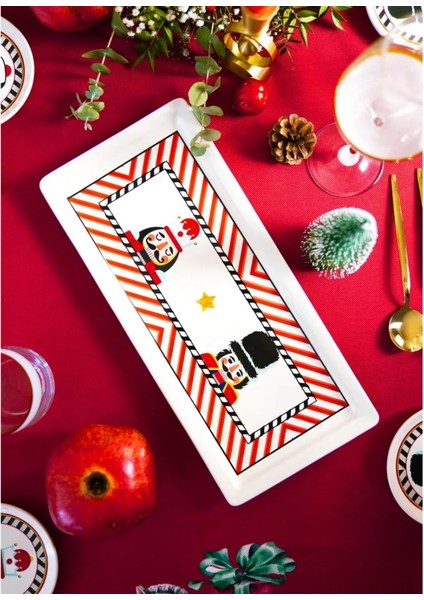 Yılbaşı Temalı Nutcracker Dikdörtgen Servis Tabağı 35 x 16 cm modelleri