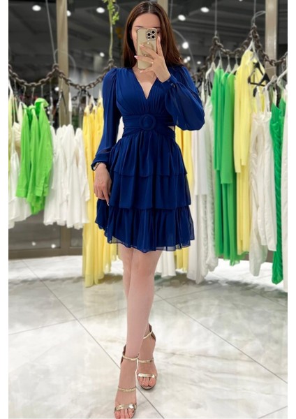 Jess Kemer Detay Mini Boy Abiye Saks Mavi fiyatları