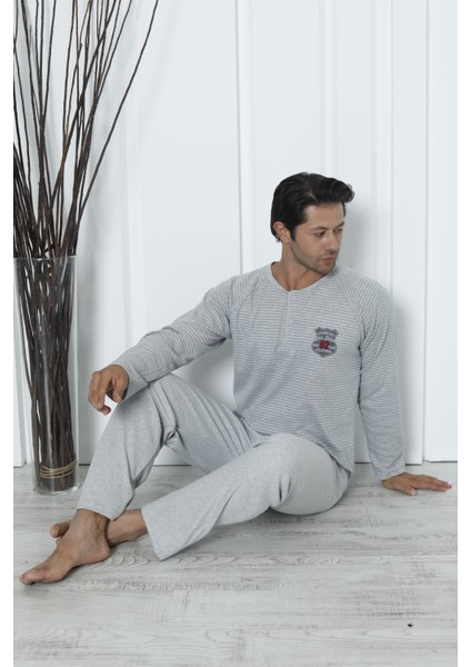 Falkom 5003 Interlok Kalın Kışlık Çizgili Erkek Ev Pijama Takımı fırsatları
