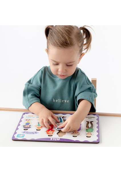 Hpiers Montessori Aile Bultak Ahşap Puzzle Seti / 1+ Yaş / Zeka Geliştirici Oyuncak - Eğitici, Öğretici ve Güvenli