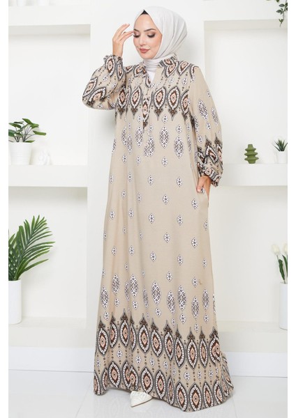 Sare Düğmeli Viskon Elbise Vizon HM2502 fırsatları