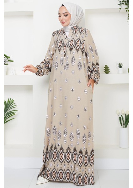 Sare Düğmeli Viskon Elbise Vizon HM2502 indirimleri