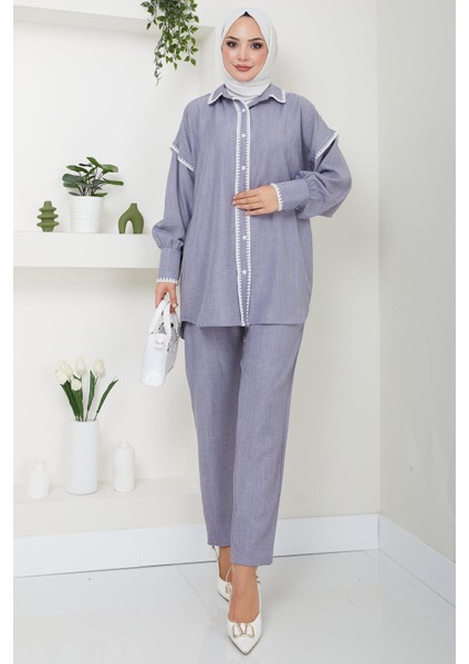 Nakış Işlemeli Ikili Takım Gri HM2491