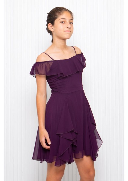 Askılı Şifon Çocuk Abiye Mor MDV356 modelleri