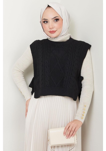 Yandan Bağlamalı Triko Süveter Siyah HM2552