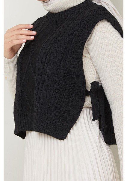 Yandan Bağlamalı Triko Süveter Siyah HM2552 fiyatları