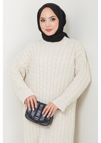 Örgü Desen Triko Elbise Taş Rengi HM2526 fiyatları