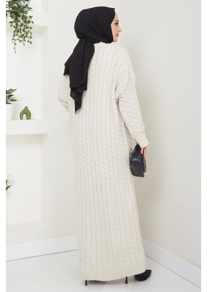 Örgü Desen Triko Elbise Taş Rengi HM2526 indirimleri