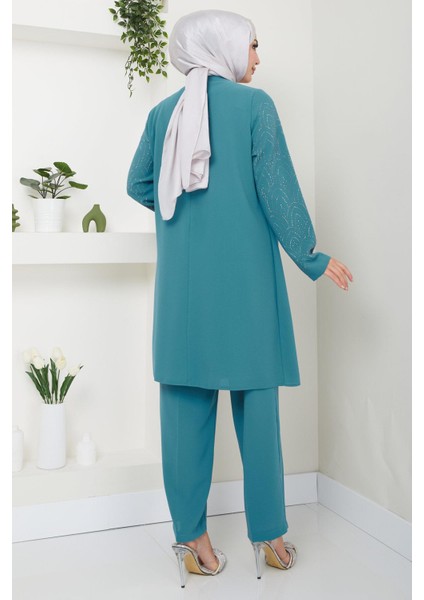Kolları Taşlı Büyük Beden Takım Ikili Anne Takımı Mint HM2504