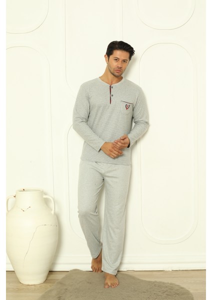 Falkom 5004 Interlok Kalın Kışlık Çizgili Erkek Ev Pijama Takımı
