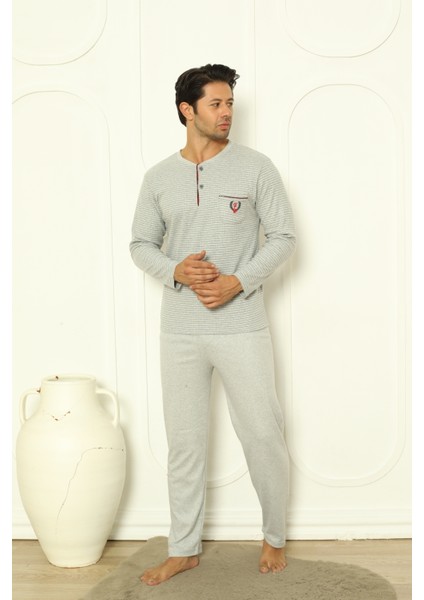 Falkom 5004 Interlok Kalın Kışlık Çizgili Erkek Ev Pijama Takımı