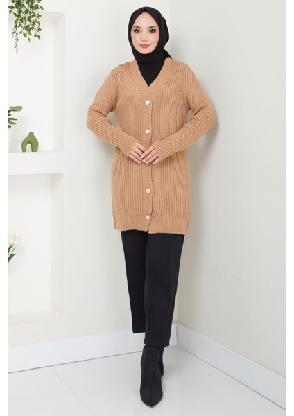 Fitilli Düğmeli Triko Hırka Camel HM2563 fiyatları