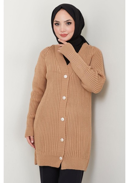 Fitilli Düğmeli Triko Hırka Camel HM2563 indirimleri