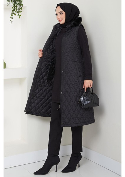 Kapüşonlu Kapitone Yelek Siyah HM2539 fiyatları