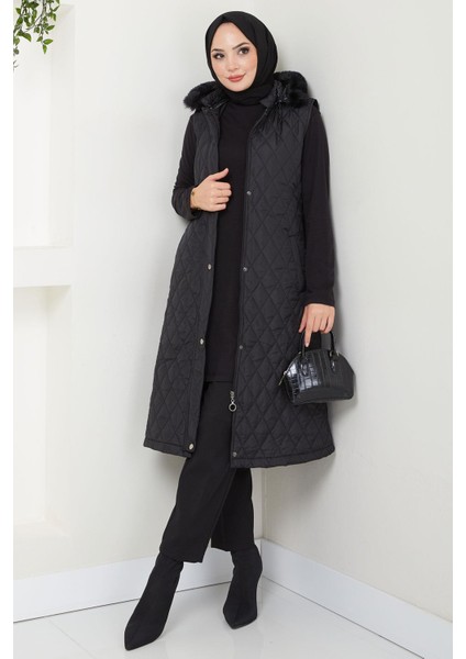 Kapüşonlu Kapitone Yelek Siyah HM2539 modelleri