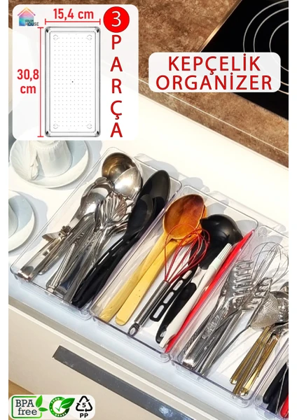 Color House 3 Adet Kepçelik Organizer Şeffaf Çekmece Içi Düzenleyici  ( 30,8 cm * 15,4 cm X3 Adet )