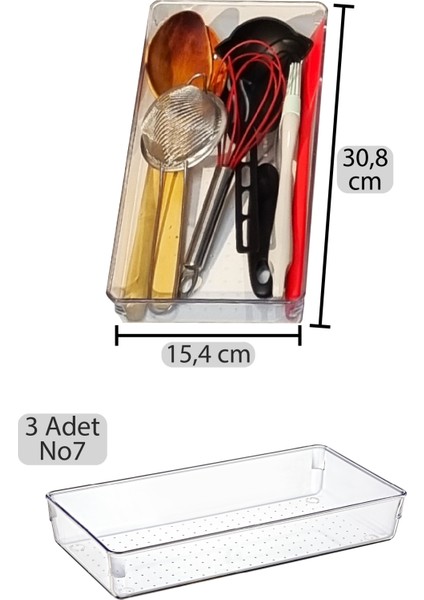 Color House 3 Adet Kepçelik Organizer Şeffaf Çekmece Içi Düzenleyici  ( 30,8 cm * 15,4 cm X3 Adet )