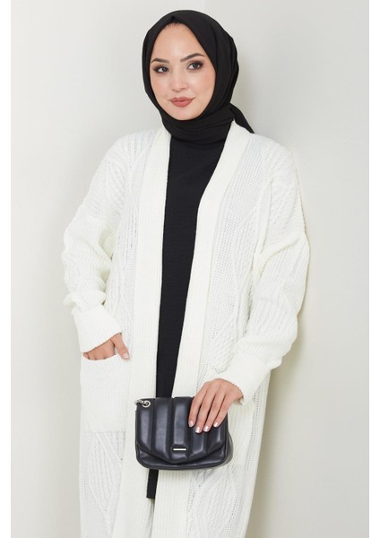 Şal Yaka Cepli Triko Hırka Beyaz HM2534 fiyatları