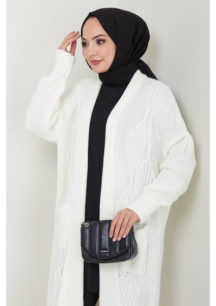 Şal Yaka Cepli Triko Hırka Beyaz HM2534 fırsatları