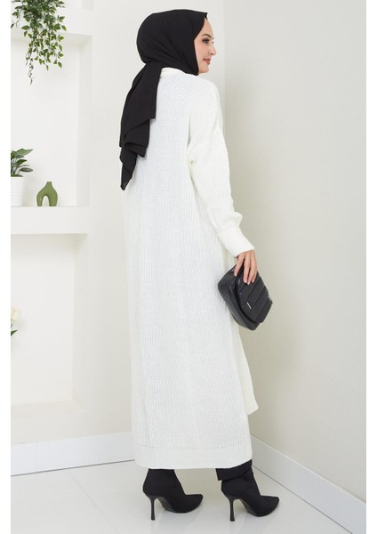 Şal Yaka Cepli Triko Hırka Beyaz HM2534 indirimleri