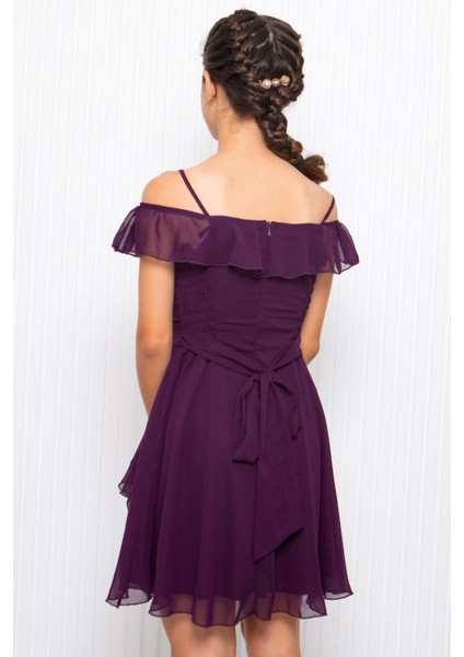 Askılı Şifon Çocuk Abiye Mor MDV356