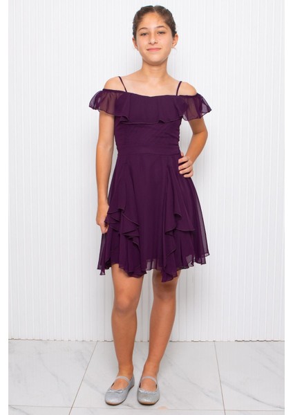 Askılı Şifon Çocuk Abiye Mor MDV356 fiyatları