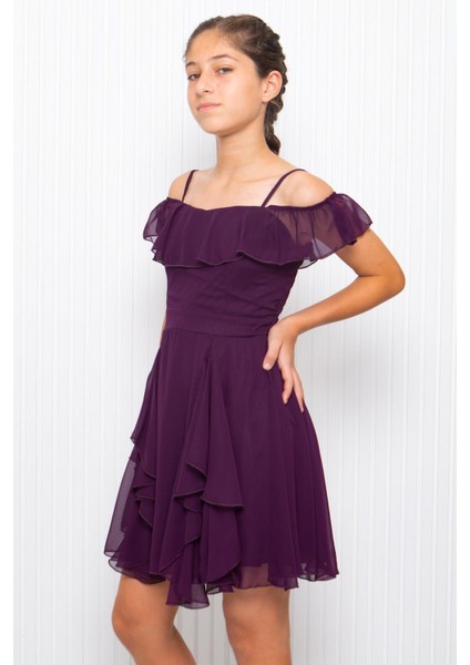 Askılı Şifon Çocuk Abiye Mor MDV356 fırsatları