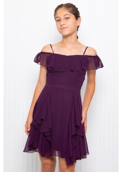 Askılı Şifon Çocuk Abiye Mor MDV356 indirimleri