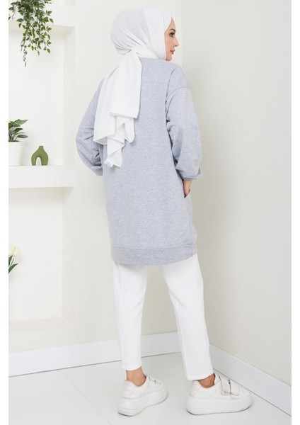 Torba Cepli Bisiklet Yakalı Sweatshirt Tunik Gri HM2509