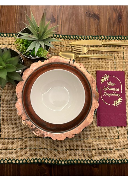 Gold Yaldızlı Bordo Iftar Soframıza Hoşgeldiniz Garson Peçete 16 Adet
