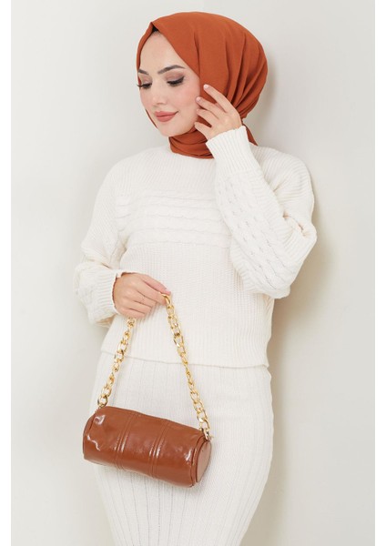 Örgü Desenli Jile Bluz Triko Takım Beyaz HM2559 indirimleri