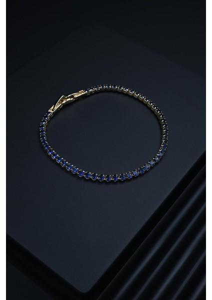 3A Kalite Zirkon Taşlı Çift Kilitli Lacivert Renkli Tennis Erkek Bileklik FRJ11512-1612-L2G