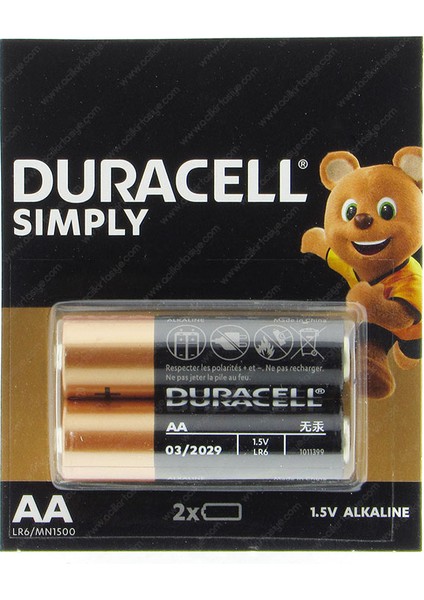 1 KART 2 ADET Duracell Simply Alkalin Aa Kalem Pil 1.5V 2Li Blister (Lr6) Duracell Aa Kalem Pil 2'Li Paket fırsatları