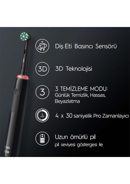 Pro 3500 Şarj Edilebilir Diş Fırçası Siyah + Başlık