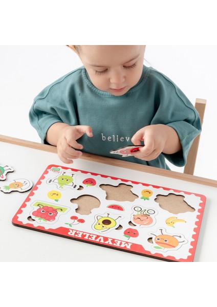 Montessori Meyveler Ahşap Bultak Puzzle Seti / 1+ Yaş / Eğitici, Öğretici ve Güvenli Çocuk Oyuncağı