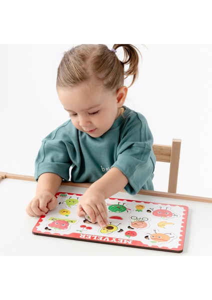 Montessori Meyveler Ahşap Bultak Puzzle Seti / 1+ Yaş / Eğitici, Öğretici ve Güvenli Çocuk Oyuncağı