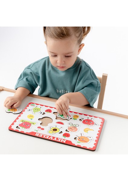 Montessori Meyveler Ahşap Bultak Puzzle Seti / 1+ Yaş / Eğitici, Öğretici ve Güvenli Çocuk Oyuncağı