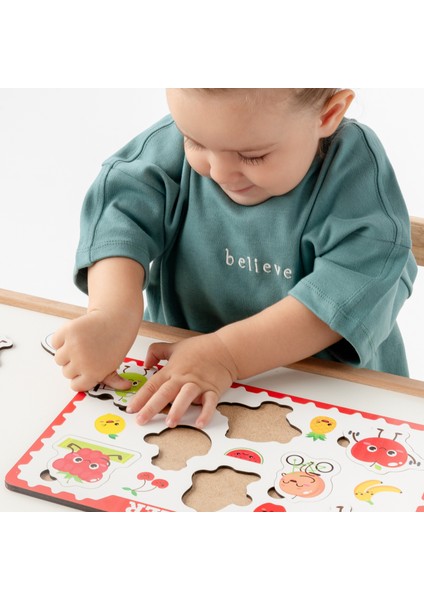 Montessori Meyveler Ahşap Bultak Puzzle Seti / 1+ Yaş / Eğitici, Öğretici ve Güvenli Çocuk Oyuncağı