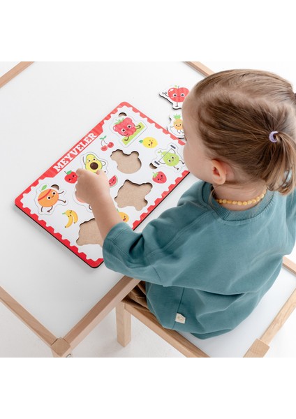 Montessori Meyveler Ahşap Bultak Puzzle Seti / 1+ Yaş / Eğitici, Öğretici ve Güvenli Çocuk Oyuncağı