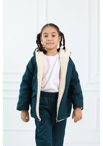 Erkek Çocuk Kız Çocuk Mont Kaban Peluş Polar Astarlı Kapüşonlu Gabardin Kumaş Sarı fırsatları