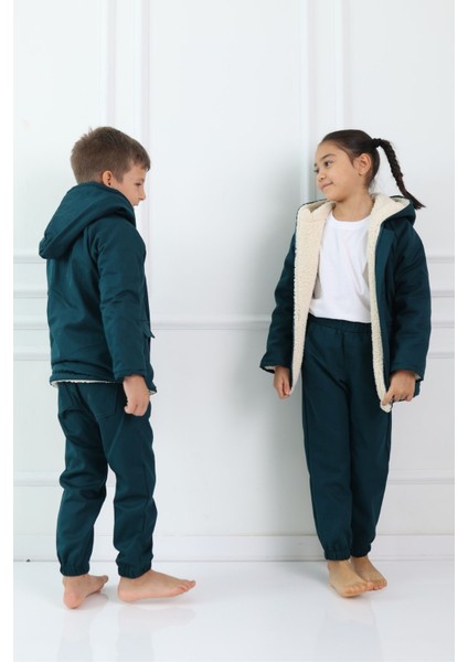 Erkek Çocuk Kız Çocuk Mont Kaban Peluş Polar Astarlı Kapüşonlu Gabardin Kumaş Sarı indirimleri