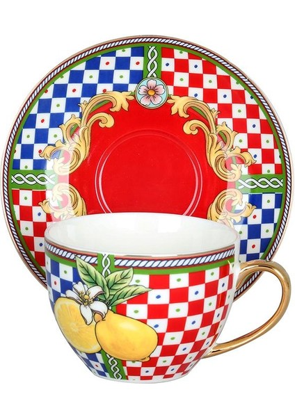 Luckyart Odessa Desenli 4 Lü Bone China Porselen Çay Fincanı Seti 250 ml