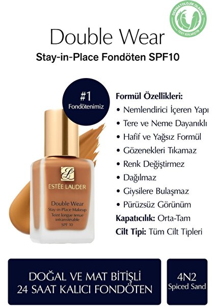 Estee Lauder Doğal ve Mat Bitişli - Double Wear Stay-in-Place Fondöten SPF 10 ( 4N2 Spiced Sand ) - 30 ml