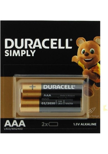 1 kart 2 adet - Duracell Simply Alkalin Aaa İnce Pil 1.5V 2Li Blister (Lr03- Mn2400) fiyatları