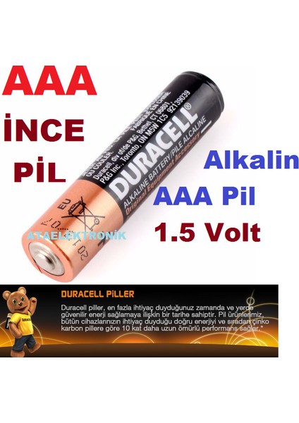 1 kart 2 adet - Duracell Simply Alkalin Aaa İnce Pil 1.5V 2Li Blister (Lr03- Mn2400)